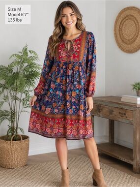 Qearal bohemian floral midi dress